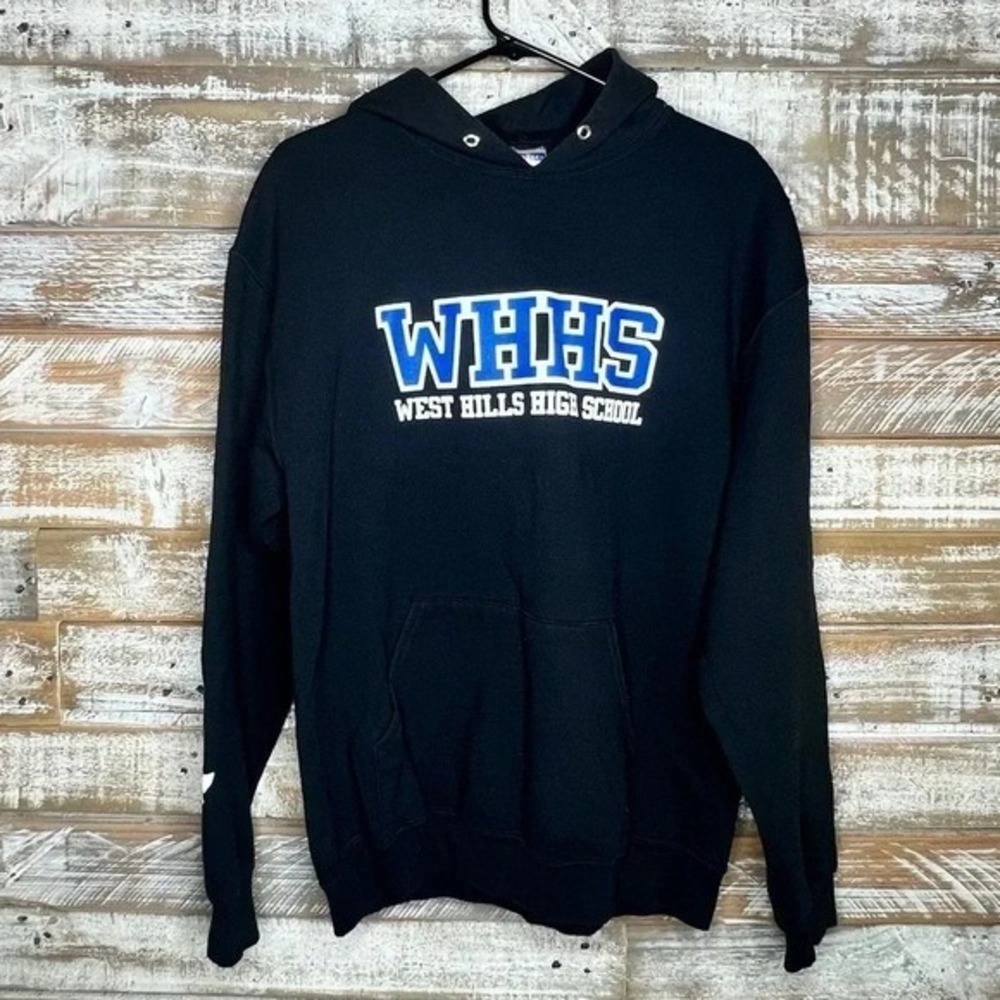 Jerzees men's‎ hooded black long sleeved sweatshirt L